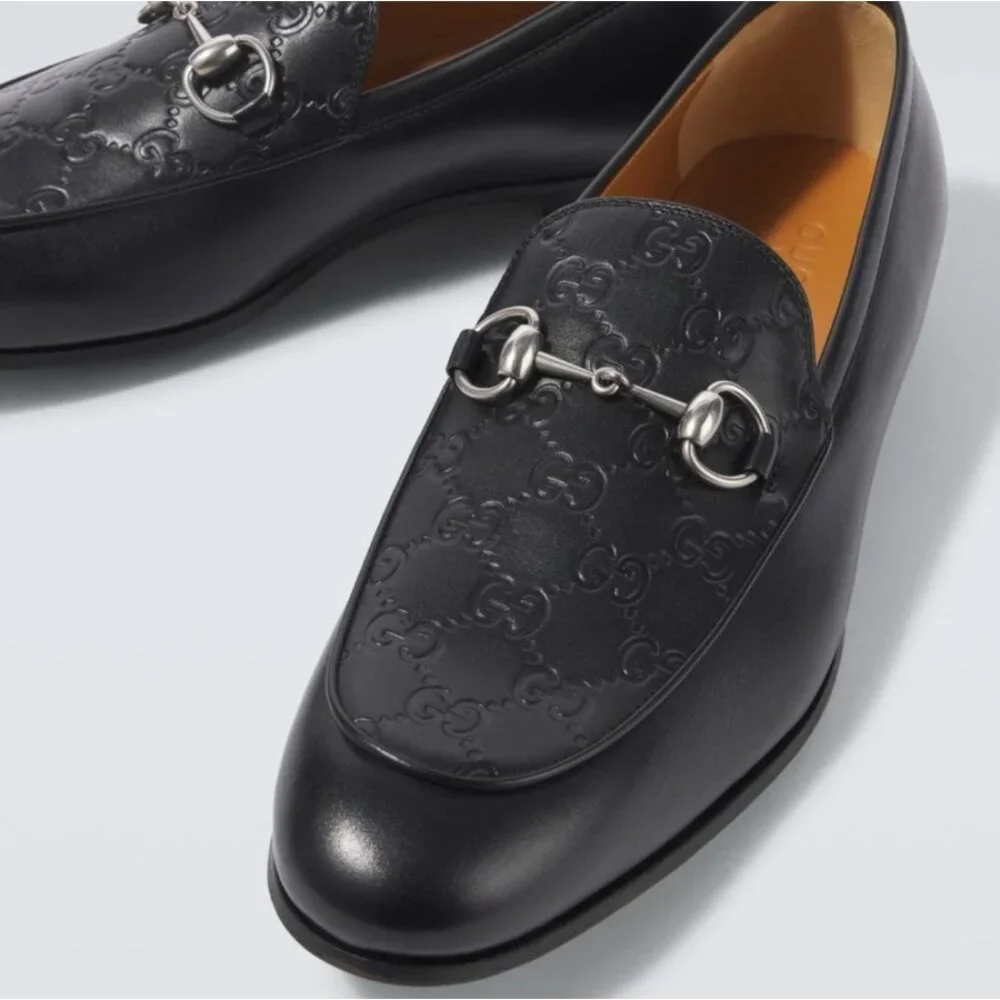Gucci GG Debossed Leather Horsebit Loafers Men Size 9.5